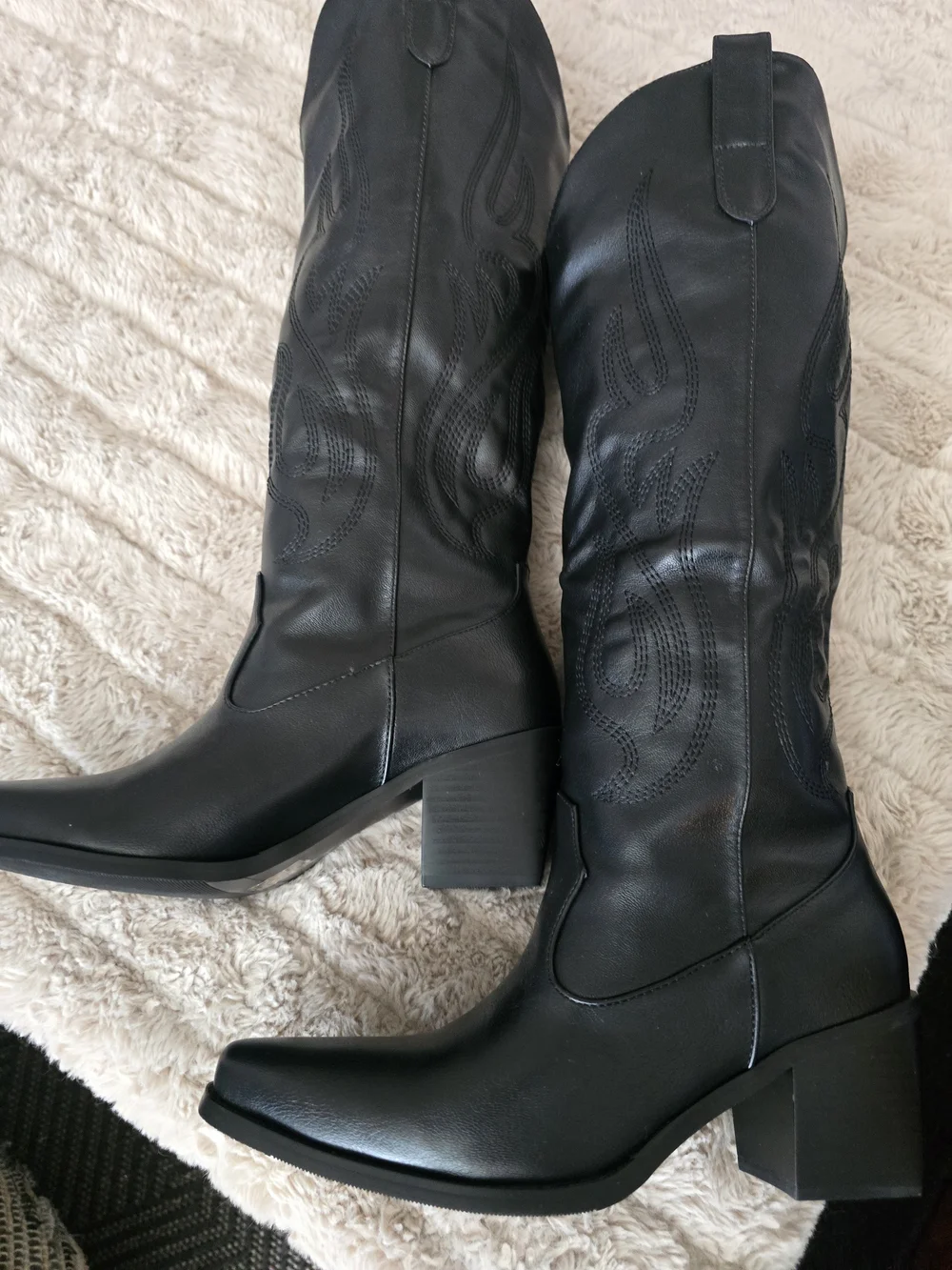 Black Faux Leather Western Over-the-Knee  Boots Sz. 6.5
